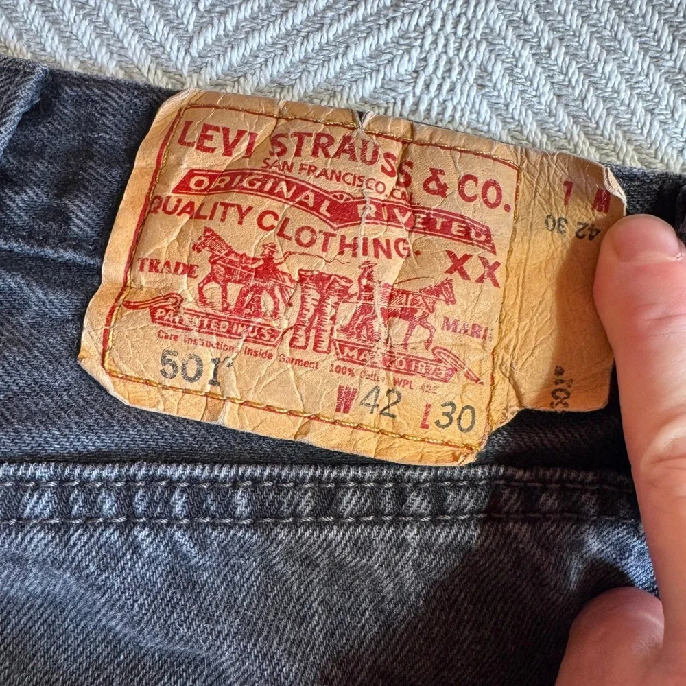 Levis 501 Jeans‎ Mens 42x30 (39x28) Black Button Fly Straight Leg Denim
